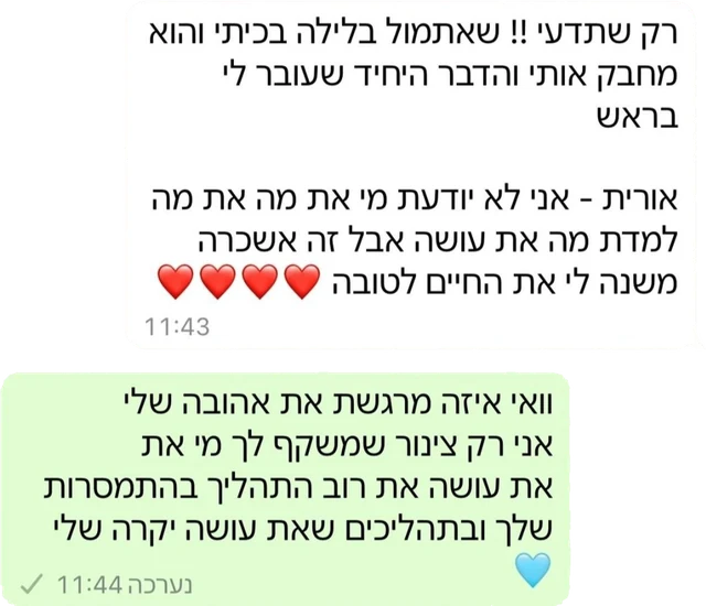 המלצה 6 מתוך 8, צילום מסך של הודעת וואטסאפ ממטופלת