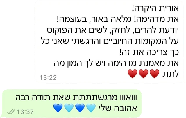 המלצה 8 מתוך 8, צילום מסך של הודעת וואטסאפ ממטופלת